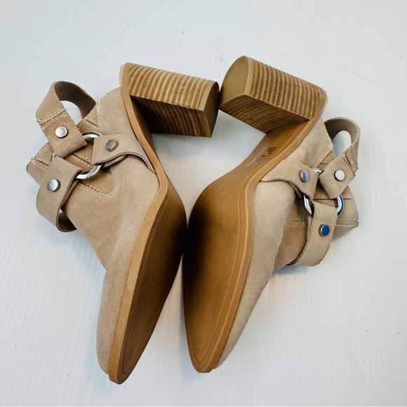 Dolce Vita Rango western style suede mules tan/cream size 11 stacked heel - Picture 5 of 14